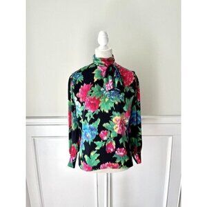 Escada Vintage Silk Watercolor Floral Blouse 14 M